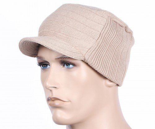 Strickmütze mit Schirm, Beige