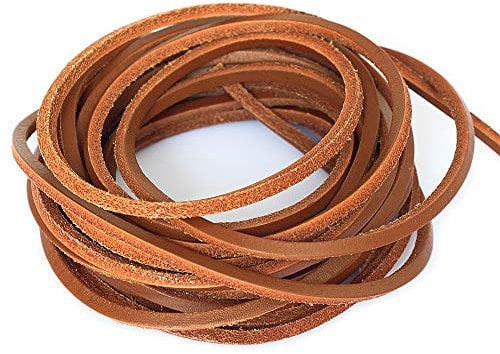 LolliBeads (TM) 3mm Flat Genuine Leather Cord Braiding String Light Brown (5 Yards)