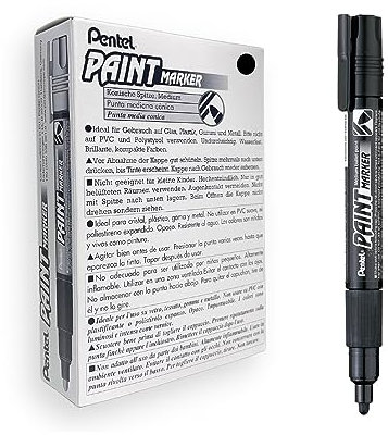 Pentel Paint Marker Lot de 12 Marqueurs permanents MMP20 Encre peinture Noire