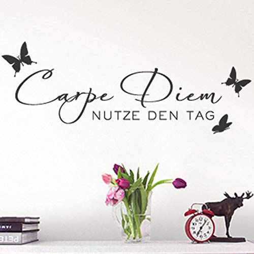 Grandora W723 Wandtattoo Spruch Carpe Diem + Schmetterlinge Wohnzimmer Flur Schlafzimmer schwarz 100 x 36 cm