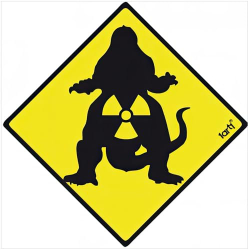 1art1 Panneaux D'Avertissement Zone Dangereuse Godzilla Poster-Sticker Autocollant 9x9 cm