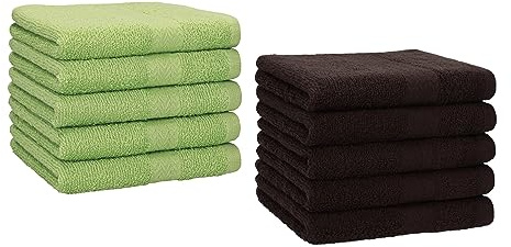 Betz 10 Stück Gästehandtücher Premium 100% Baumwolle Gästetuch-Set 30x50 cm Farbe apfelgrün und Dunkelbraun