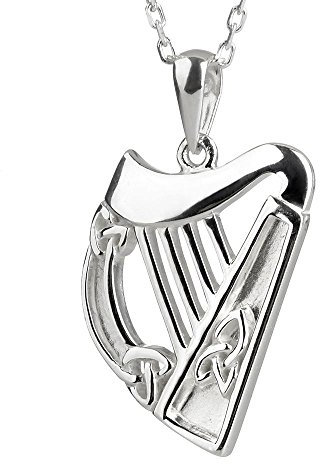 Irish Harp Anhänger & Kette - Keltische Harfe mit Trinity Muster - Handgefertigt in Irland