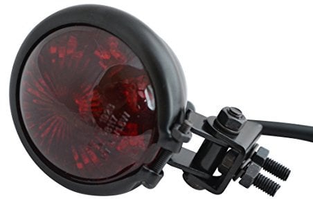 Alchemy Parts Motorcycle Stop Tail Light LED Rear Brake Lamp Red Lens for Cafe Racer Scrambler Custom Chopper Bike Gloss Black