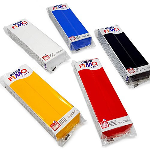 FIMO Soft 350g Polymer Modelling Clay - Oven Bake Clay - Core Colours Set of 5