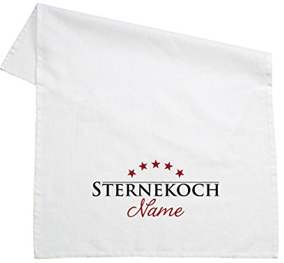 Herz & Heim® Geschirrtuch 100% Baumwolle 45 x 70 cm - Sternekoch - mit Aufdruck Ihres Wunschnamens Weiß