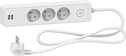 Bloc multiprises 3 Prises 2P+T et 2 USB - 1,5m - Blanc - Schneider Electric