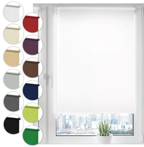 Verdunkelungsrollo Klemmfix ohne Bohren 65cm x 210cm Weiß Verdunklungsrollo Fensterrollo Rollo Seitenzugrollo Klemmrollo für Fenster & Tür