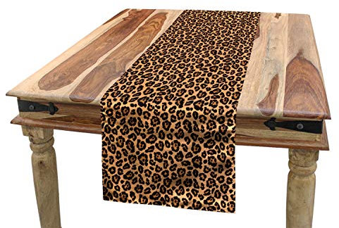 ABAKUHAUS Leopard-Druck Tischläufer, Orange Exotische Afrikanische, Esszimmer Küche Rechteckiger Dekorativer Tischläufer, 40 x 180 cm, Orange und Schwarz