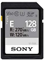 Sony E series SDXC UHS-II Card 128GB, V60, CL10, U3, Max R270MB/S, W120MB/S (SF-E128/T1), SFE128/T1,Black,Small