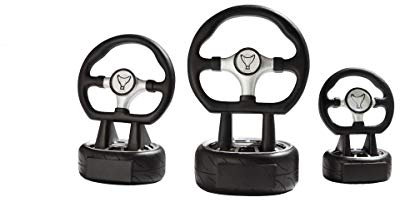 Henecka Motorsport-Pokal, Resinfigur Motorsport Lenkrad, schwarz Silber, mit Wunschgravur und auswählbarem Sport-Emblem, Größe 16 cm