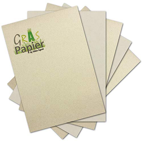 100x ÖKO Bastel-Karton aus Graspapier DIN A4 - sehr starkes Recycling Papier 400 g/m² - Umwelt Bastelpapier für Einladungen oder Menükarte - Glüxx Agent