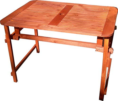 P&J Table de Jardin Pliante du Bois Massive avec Un Trou de Parasol (109x79, mahagon)