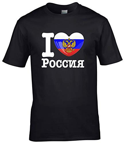 FanShirts4u Herren T-Shirt - I Love Russland Russia - EM WM Trikot Liebe Herz Heart (5XL, Russland - russisch/schwarz)