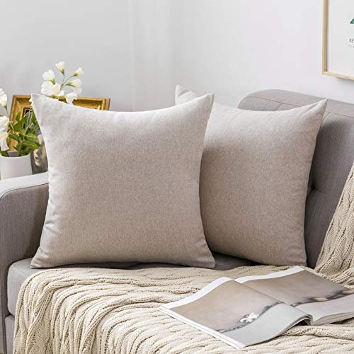MIULEE Kissenbezüge Leinenoptik Kissenhülle Sofakissen Dekokissen Zierkissen Bequem Bezug Couchkissen ohne Füllung für Sofa Wohnzimmer mit Verstecktem Reißverschluss 2er Set 40x40 cm Grau Weiß