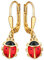 CLEVER SCHMUCK Goldene Marienkäfer Mädchen Ohrringe als Ohrhänger 24 mm mit Käfer 9 mm rot und schwarz lackiert 925 Silber gold-plattiert