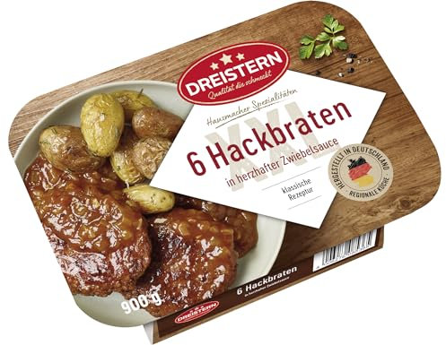 DREISTERN Hackbraten 900g I Mit würziger Zwiebelsauce I Herzhaftes Fertiggericht in Mikrowellenschale I Lange Haltbarkeit dank natürlicher Konservierung I Hausmacher Qualität