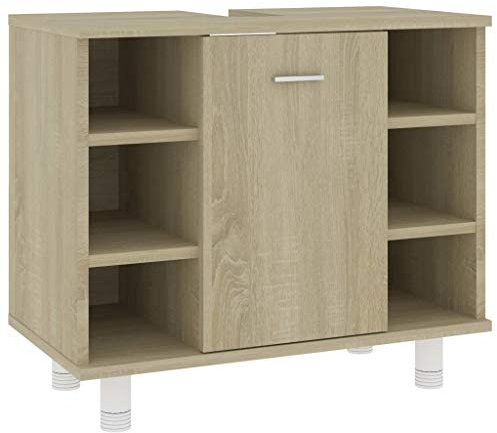 vidaXL Badezimmerschrank Unterschrank Badschrank Waschbeckenunterschrank Waschtischunterschrank Badmöbel Sonoma-Eiche 60x32x53,5cm Holzwerkstoff