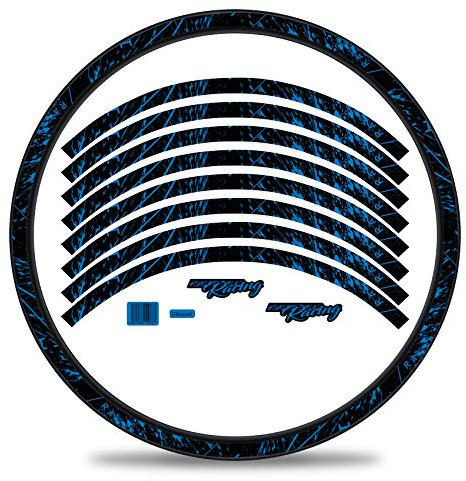 Finest Folia 16-teiliges Set Felgenrandaufkleber Sticker für Fahrrad Felgen im Racing Design Komplett Set für 27 29 für Rennrad Mountainbike MTB Laufrad RX024 (Neon Blau, Glanz)