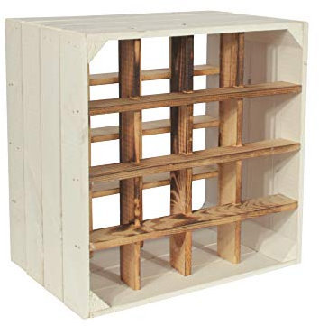 CHICCIE Weinregal Wino aus Holz - Weiß Geflammt + Regal Holzkiste