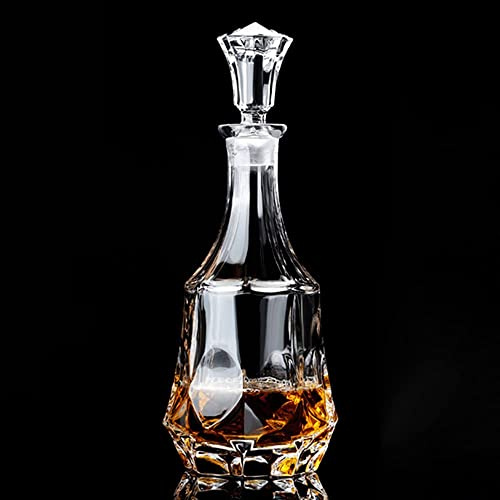 Carafe à décanter en verre avec bouchon géométrique hermétique – Décanteur à whisky pour vin, bourbon, brandy, liqueur, jus, eau, bain de bouche, verre italien sans plomb (800 ml/joli)