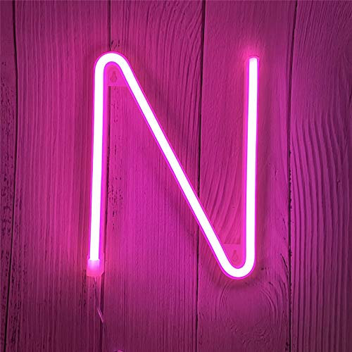 ENUOLI LED Neon Buchstaben Lichter Rosa Neonschild Leuchten Buchstaben Neonschild Batterie/USB Beleuchtete Buchstaben Neon Nachtlicht Dekor für Kinderzimmer,Hochzeit,Weihnachten,Valentinstag(N)