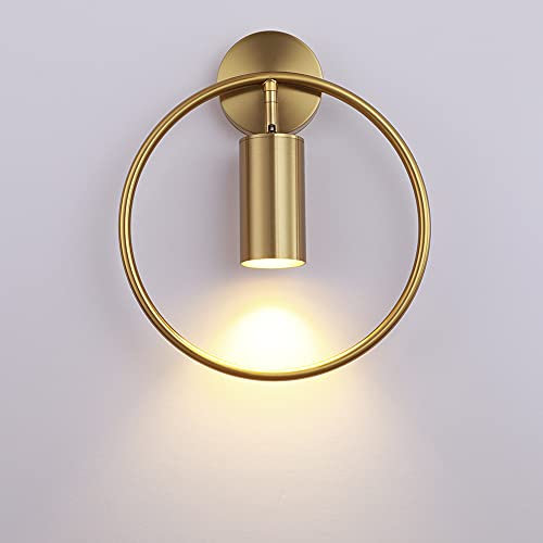 KRIPINC Wandleuchte Innen aus Eisen, Wandlampe Rund, GU10 180 Grad Rotation Wandlampe, Wandlampe Industrial, Retro Wandlampe, Wandlampe Vintage für Wohnzimmer Schlafzimmer Nachttisch (Gold)