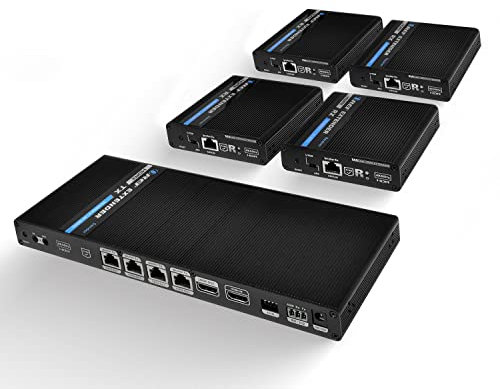 OREI 1x4 HDMI Extender Splitter 4K, multiplo su singolo cavo CAT6/7 4K a 60Hz 4:4:4 HDCP 2.2 con gestione EDID remota IR - fino a 60 m - Loop Out - bassa latenza - Supporto completo IR RS-232 Control