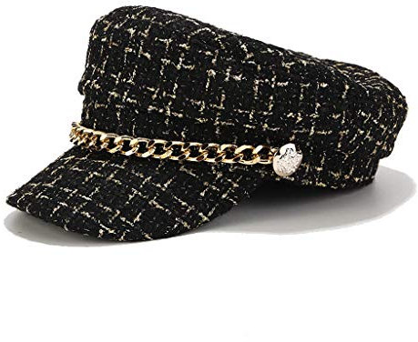 Beret Cap Women Newsboy Cap Retro Maler Schirmmütze Bakerboy Mütze Damen Kapitänsmütze Kapitän Hut Barett Mütze Visor mit Kette Kappe