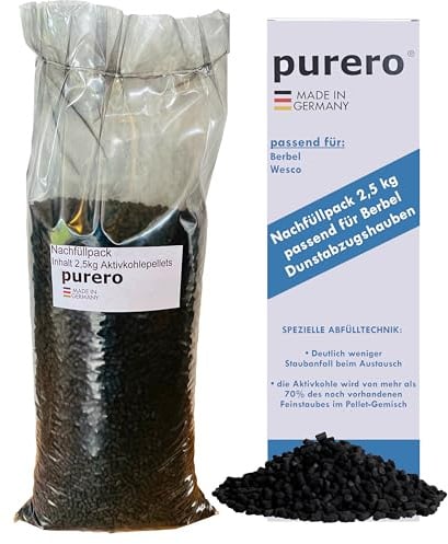 purero® Aktivkohle 2,5 kg Nachfüllpack - passend für Berbel Dunstabzugshauben - Aktivkohlepellets - Made in Germany