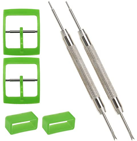 Be In Your Mind 2 Sets Uhrenarmband Schnalle mit Uhrenarmband Schlaufen mit Federstegwerkzeugen, Kompatibel mit Swatch Uhr 16mm Innenbreite, Grün