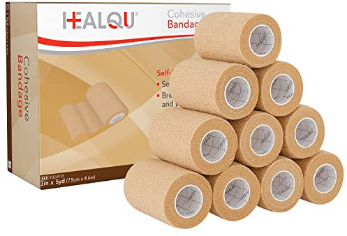 HEALQU Selbstklebender Verband – Selbsthaftende Bandage (5cm x 4,5m) 12 Rollen für Erste Hilfe und Sport-Verletzungen – Zur Unterstützung von Gelenken, Muskeln und Bändern – elastisch & wasserfest