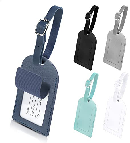 Hengxinc Lot de 5 Etiquette Valise PU cuir Bagage Peut être écrit Réglable étiquettes Valise Pour sac à dos Valise d'aviation (5)