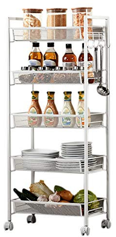 MERTNK Lagerregale, Weiß, 5-Lagiges Regal, Küche, Schlafzimmer, Abnehmbares Flaschenzug-Lagerregal