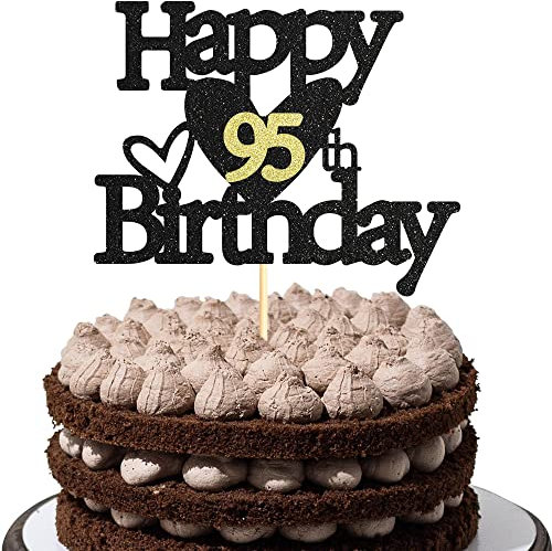 Sumerk 1 Stück 95.Geburtstag Tortendeko Schwarz Gold Happy 95th Birthday Cake Topper für 95.Geburtstag Party Kuchen Deko Mädchen Jungen