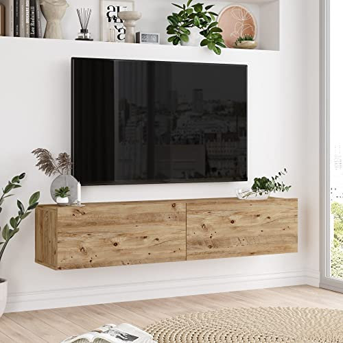 [en.casa] TV Lowboard Lapinlahti TV Schrank hängend TV Board 30 x 140 x 32 cm Fernsehschrank mit 2 Türen Wandregal Fernsehtisch Eicheoptik rustikal