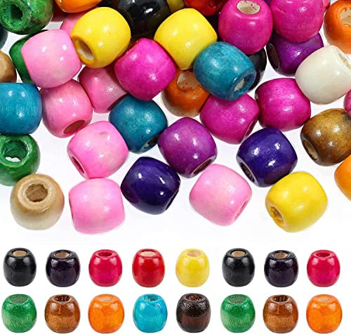 BetterJonny 200stk Holzperlen mit großem Loch, Bunte Natürliche Ovale Holzperlen Zum Auffädeln Holzkugel Abstandshalter Perlen Holzperlen Spacer Perlen Bastelnperlen für Schmuck Herstellung 16x17mm