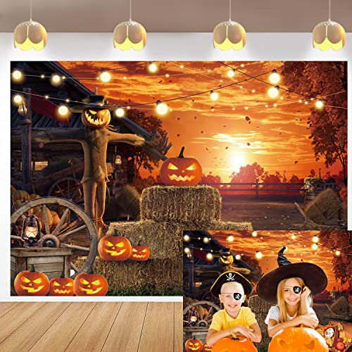 Gruseliger Halloween Hintergrund für Fotografie 8x6FT Halloween Abend Hintergründe für Partys düstere Teufel Kürbis Vogelscheuche Hintergrund gruseliger Albtraum Party-Banner Dekorationen Requisiten