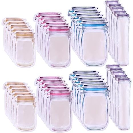 Yililay 40pcs Reusable Food Storage Bags Mason Jar Zipper Bags Sandwich Bag, Airtight Seal Food Storage Bags Snack Saver Container