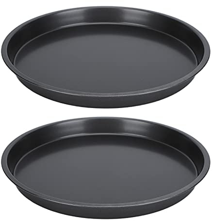 2Pcs Carbon Steel Pizza Pans Nonstick Baking Tray Round Oven Sheet (12in) | 1 Inch Thick, Bakeware Deep Dish