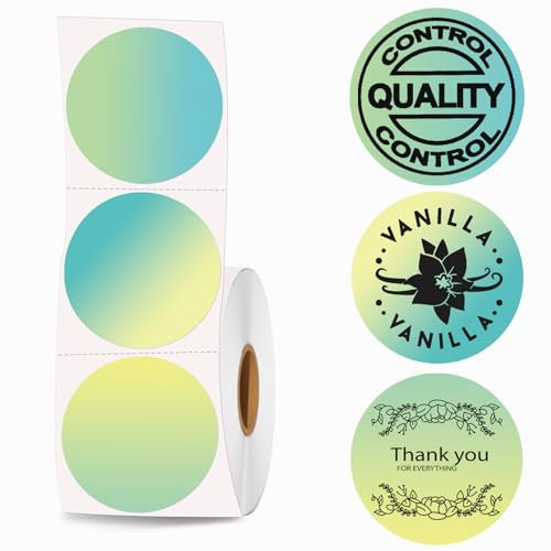 Joatuxul 2 Zoll runde Thermo-Etiketten, Thermodrucker-Etiketten für Barcode, Versand, Individuell, Kreis Thermodirekt-Aufkleber 600 Etiketten für Drucker, Farbverlauf grün