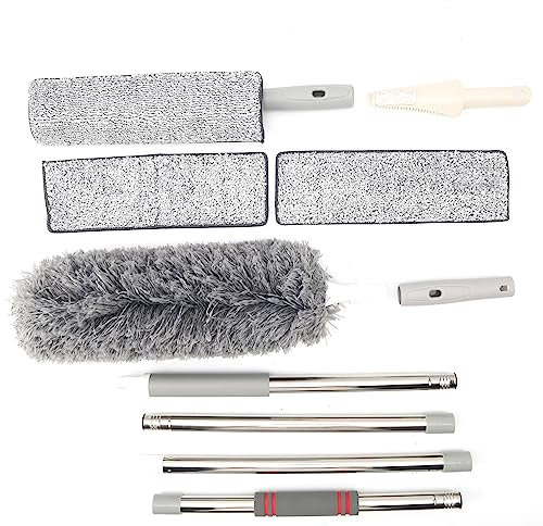 Petyoung Rotatable Window Squeegee Cleaner with Extension Pole, Super Absorbent Window Cleaning Tool Kit, Dusting Attachment for Indoor/Outdoor High Window Cleaning and Car Glass