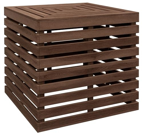 Outsunny Table d'appoint Coffre de Rangement extérieure 3 en 1 pour Base de Parasol en Bois, Cache Pied de Parasol, dim. 50L x 50l x 50Hcm, Marron