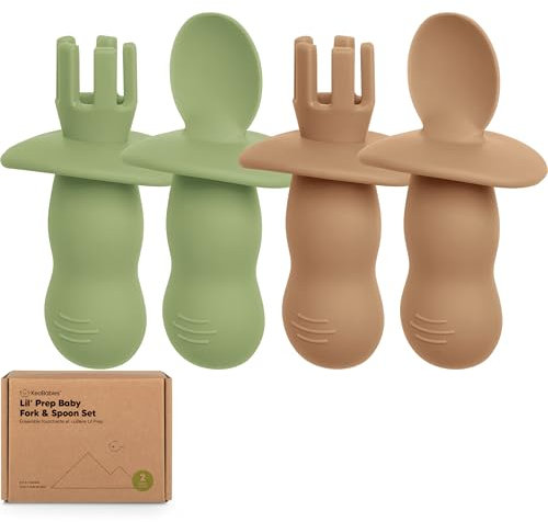 KeaBabies 4-Pack Silikon Baby Löffel und Baby Gabel Set - Baby Löffel Selber Essen, BLW Zubehör Baby 6-12 Monate, Babygeführte Entwöhnung Baby Besteck, Kindertraining Babylöffel (Desert)