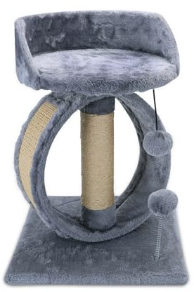 Nobleza Rascador para Gatos con Plataforma, Arbol Rascador para Gatos con Bolas, Cuerda de Sisal Natural,34x34x48cm Gris