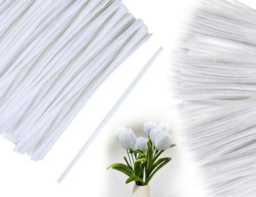 Lhbwhiz Confezione da 100 Scovolini, Scovolini in Peluche Flessibili in Filo di Ciniglia, Filo di Peluche Sfuso, Lavoretti per la Pulizia delle Pipe, per Decorazioni Fai da Te (Bianco)