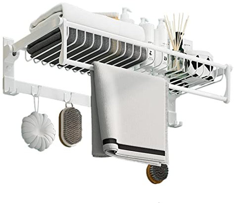Porte-Serviettes Porte-Serviettes Blanc Porte-Serviettes Mural avec Crochets Pliable Auto-adhésif sans Espace de perçage en Aluminium pour Salle de Bain, 60 cm