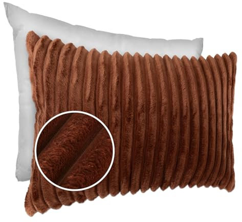 Dekokissen Kissenbezug Sofakissen Pillow Plüsch Kuschelkissen Zierkissen Cord Kissen Couchkissen Kord Kissenhülle ultraweich gestreift Lilli 30x50cm mit Füllung Kupfer