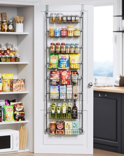 Delamu Over Door Storage, Pantry Organisers and Storage, Hanging Spice Rack Shelves for Easy Install, Cabinet Door Organiser, Home & Kitchen Essentials, 8-Tier, 46W × 166H × 12D cm, Black
