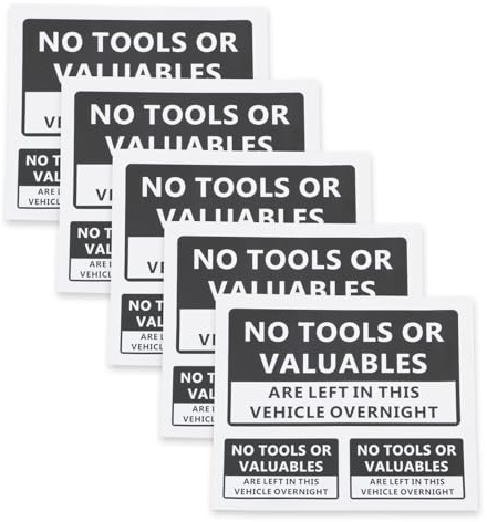 VGOL 5 Stück Warnschild Keine Werkzeuge und Wertsachen über Nacht In Diesem Fahrzeug Zurücklassen Aufkleber Groß 185 X 100 mm Klein Autoaufkleber 90 X 50 mm für LKW/Auto